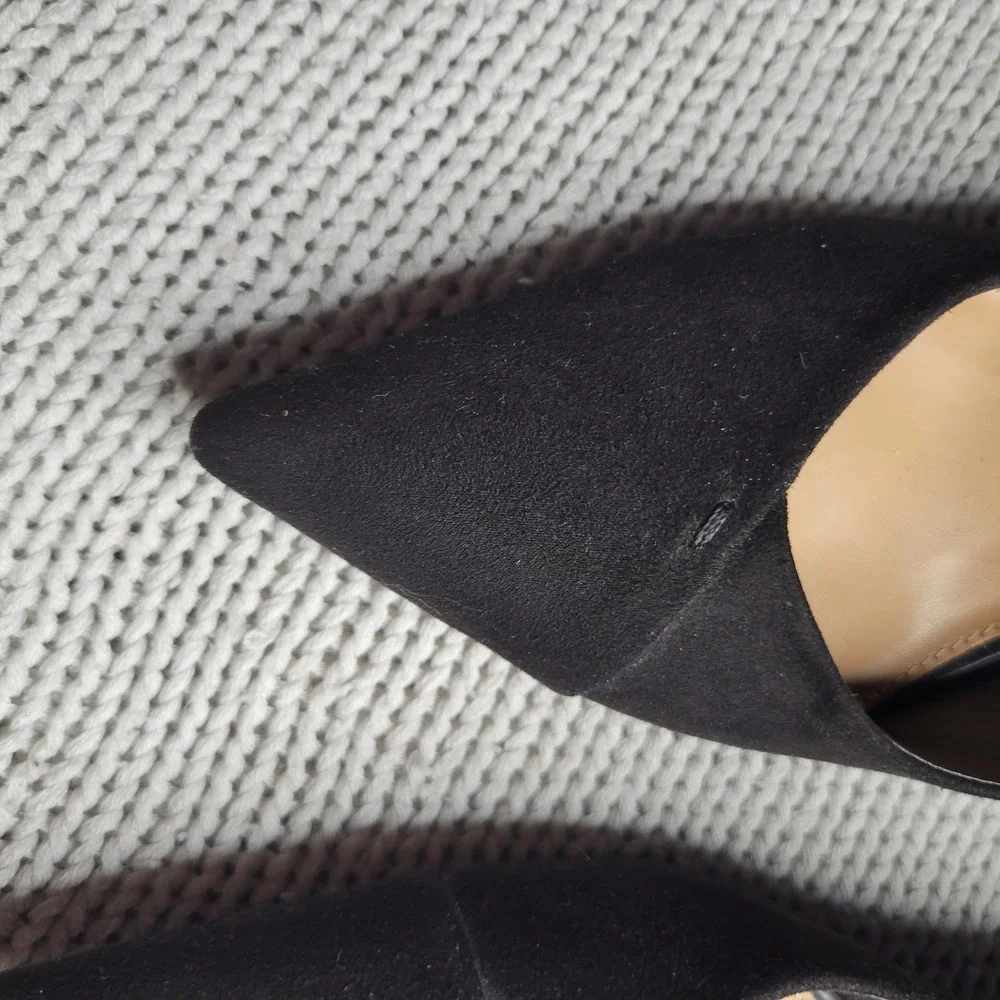 Sam & Libby Black Faux Suede Pointed Toe Flared Kitten Heel Pumps Womens 9